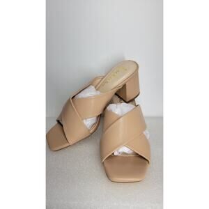 Lulus Trarra Nude Square-Toe High Heel Slide Sandals Size 7